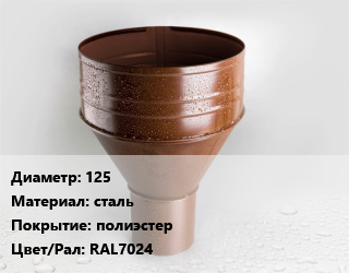 Воронка 125 сталь полиэстер RAL7024, шт цена от 233.1 Тг / шт, где купить, условия доставки в Шымкенте и Южно-Казахстанской области